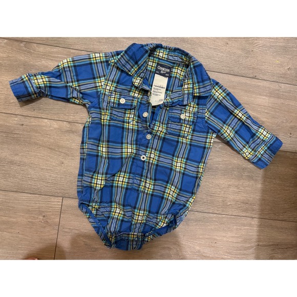 OshKosh B'gosh Other - OshKosh Bgosh Baby Boys Blue Plaid Long Sleeve Button Front Bodysuit 9 Months